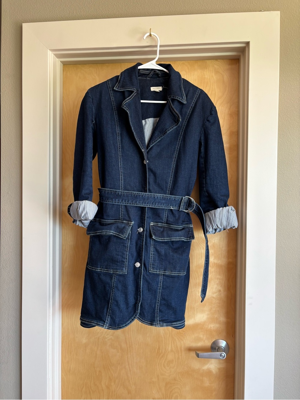 Pilcro Anthropologie Belted Dark Denim Trench Jacket Dress Sz S